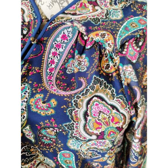 DR2 Multicolor Floral Paisley Midi Dress Long Sleeve Chiffon Belted Size M - Picture 6 of 9